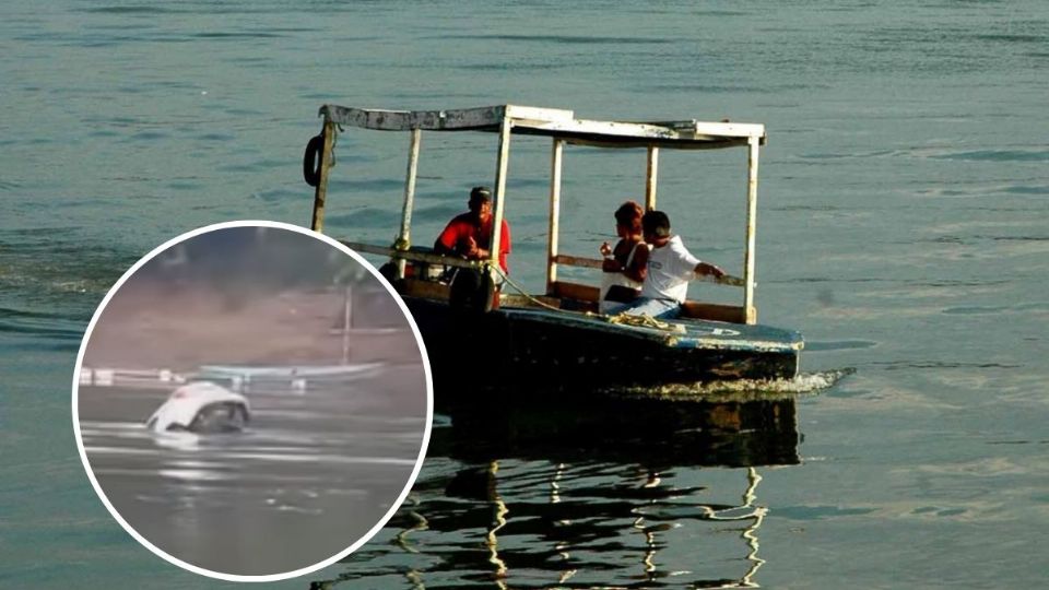 Mientras cruzana la panga en Otatitlán.