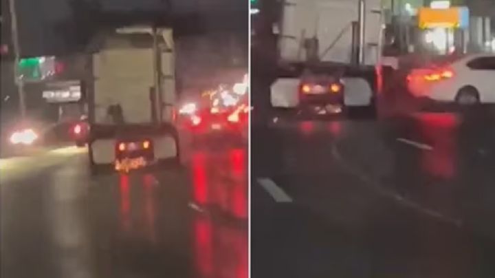 VIDEO: Tráiler sin frenos y llanta golpea varios autos en su alocada carrera