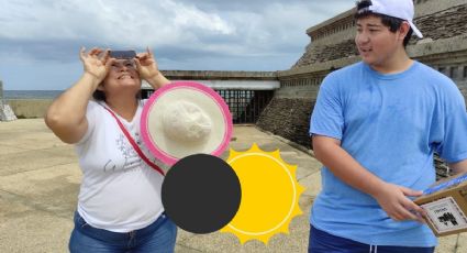 Ximena y sus hijos hicieron visores caseros para ver el eclipse solar en Coatzacoalcos 