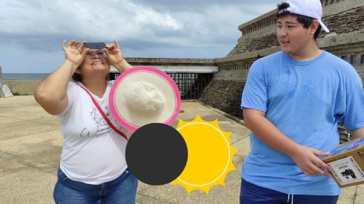 Ximena y sus hijos hicieron visores caseros para ver el eclipse solar en Coatzacoalcos 