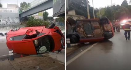 México-Cuernavaca: conductor pierde el control y vuelca en su automóvil