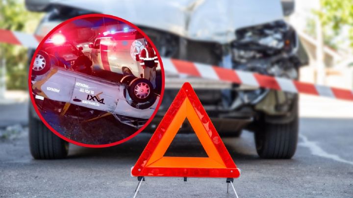 Taxi queda llantas para arriba en accidente sobre la Pachuca-Actopan