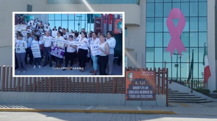 Protestan trabajadores del PJF en Boca Boca del Río por desaparición de fideicomisos