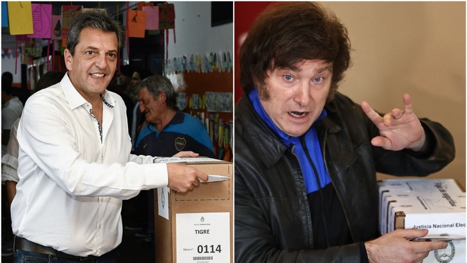 Los candidatos Sergio Massa y Javier Milei, a segunda vuleta