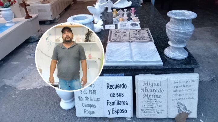 Víctor crea monumentos y lápidas para honrar a difuntos en Veracruz