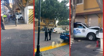 Choca patrulla en la Placita de las Vigas; 3 policías salen golpeados