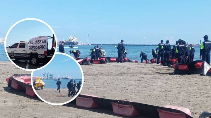 VIDEO: Así fue el simulacro contra derrame de petróleo en playa de Veracruz