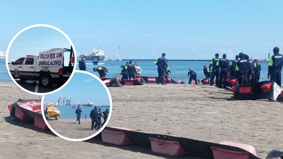 Elementos de la Semar llevaron a cabo un simulacro de derrame de petróleo en las costas de Veracruz