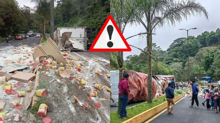 Fuerte accidente en la carretera Xalapa-Coatepec; tráiler vuelca y cierran vialidad