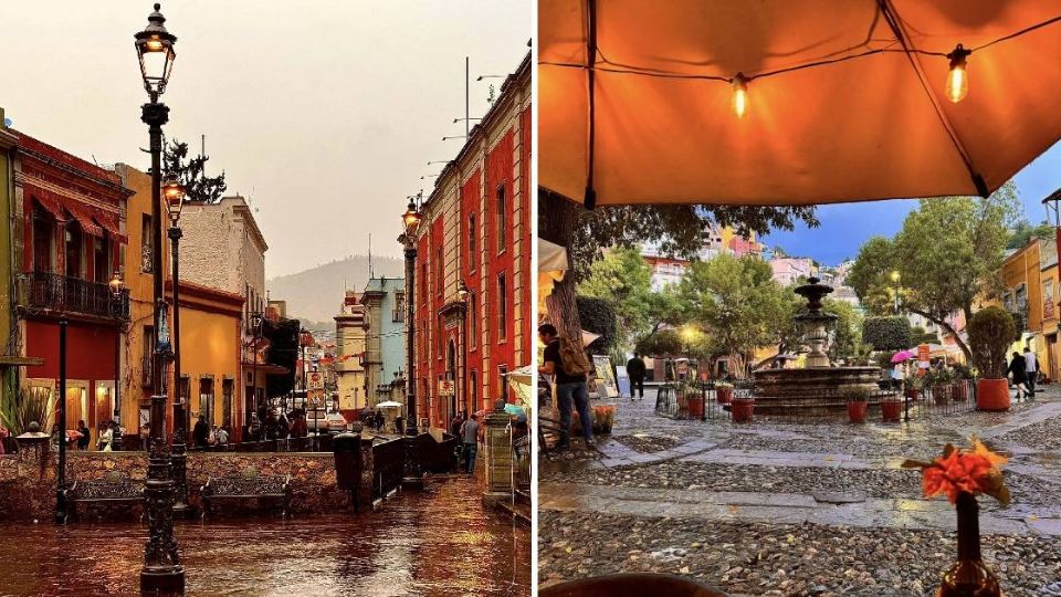 Dos aspectos de la lluvia de ayer en Guanajuato capital.