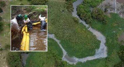 Por lluvias, petróleo regado en arroyo del sur de Veracruz, se extiende por 6 kilómetros