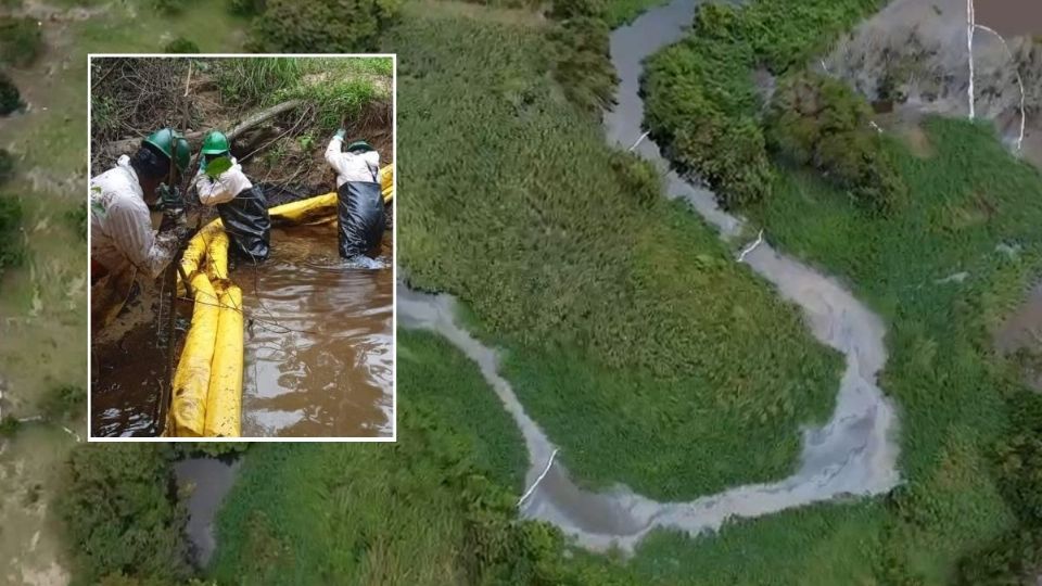 Arroyo contaminado en el sur de Veracruz por derrame de hidrocarburo de PEMEX