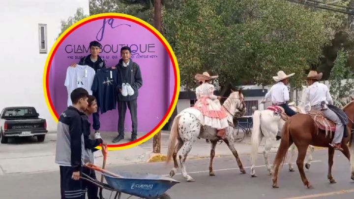 Estudiantes de Ixmiquilpan se hacen virales por limpiar excremento de caballos en desfile, empresas los premian