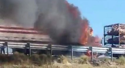 Incendio de tráiler provoca cierra de paso en autopista Celaya- Salamanca