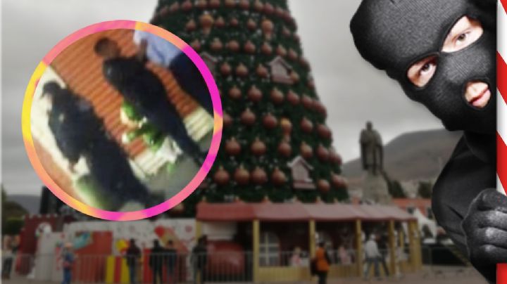 Grinch se manifiesta en tres ladrones que roban adornos del mega árbol de Pachuca | FOTOS