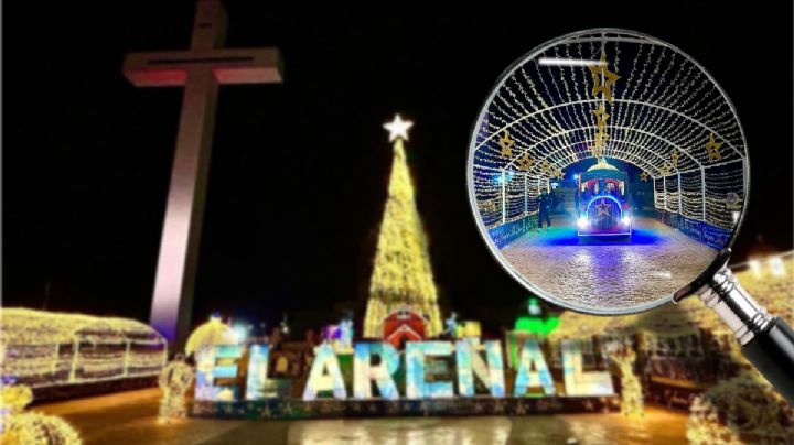 El Arenal sorprende a visitantes con villa iluminada en la plaza principal, hasta tiene trenecito