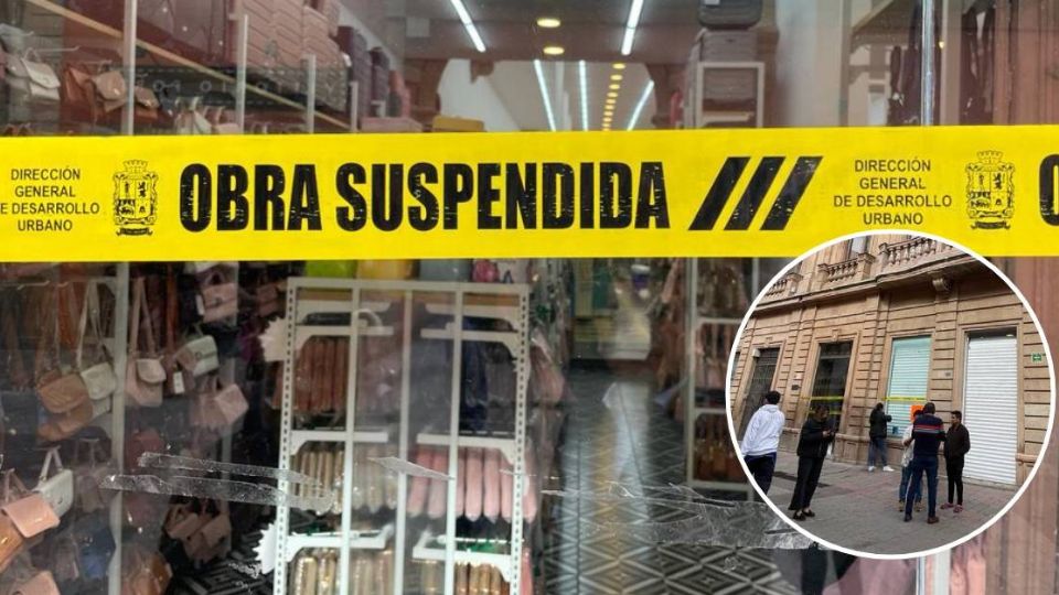 Autoridades colocan cintas y sellos a la tienda de artículos chinos.