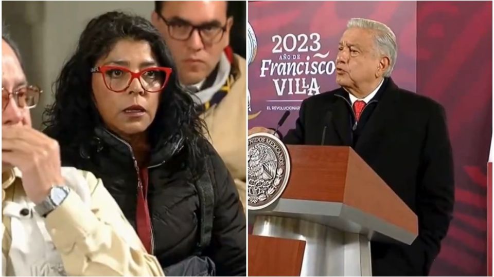 Frida Guerrera y Andrés Manuel López Obrador en la mañanera de este 27 de diciembre.