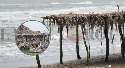 Frente frío 13 destruyó palapas en comunidad de Rancho Playa, en Papantla