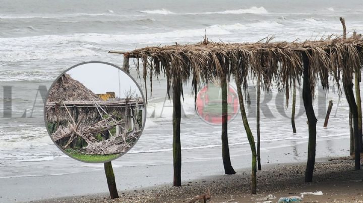 Frente frío 13 destruyó palapas en comunidad de Rancho Playa, en Papantla
