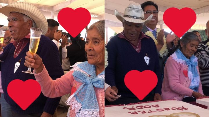 Luego de 61 años juntos, Micaela y Pedro se dan el "sí" en boda comunitaria este 14 de febrero