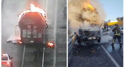VIDEO: Caos en la autopista  México-Puebla por camión de carga que se incendió