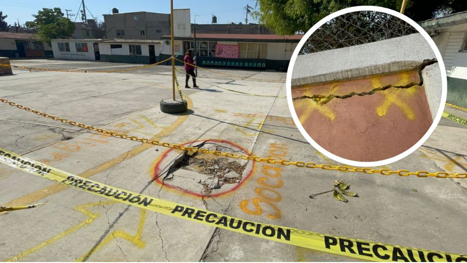 La tierra 'se come' a la primaria 'Niños Héroes' en Ecatepec, pues está en medio de socavones