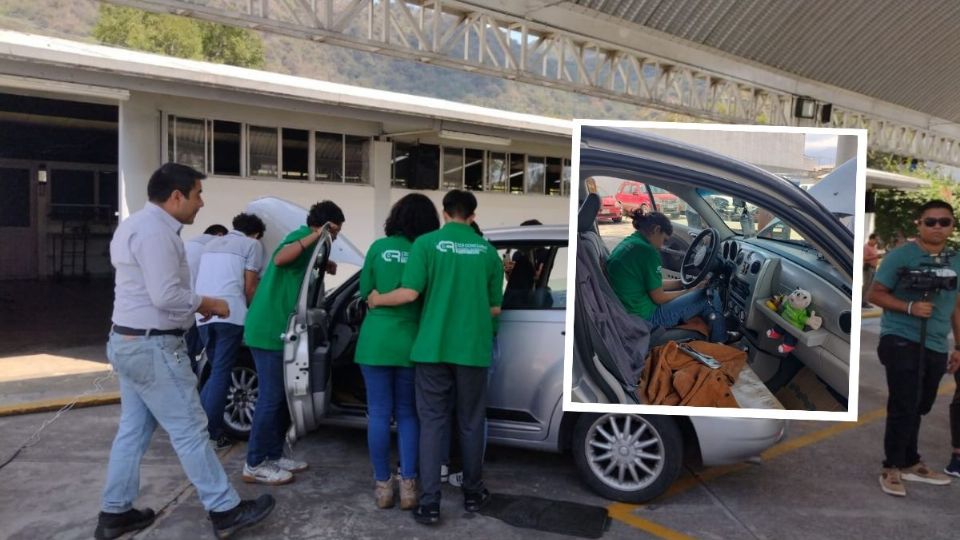 Alumnos ayudan a mujer con discapacidad.