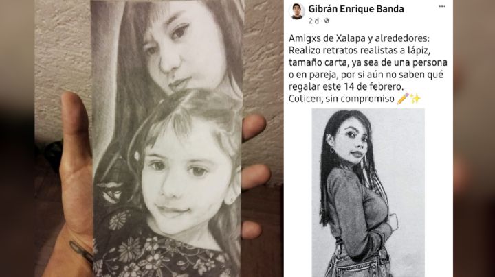 Gibrán, joven xalapeño que promueve retratos a lápiz en redes sociales