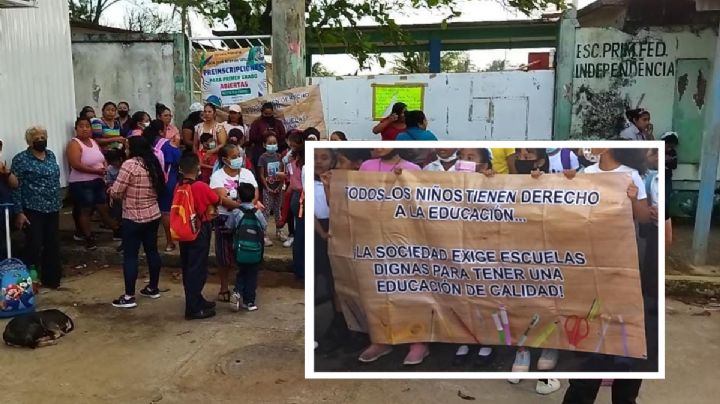 ¡No más láminas! Padres exigen aulas en primaria de Coatzacoalcos