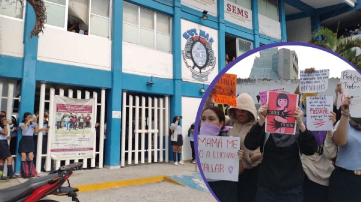 "Basta de acoso de los maestros", marchan alumnas del CETMAR en Veracruz