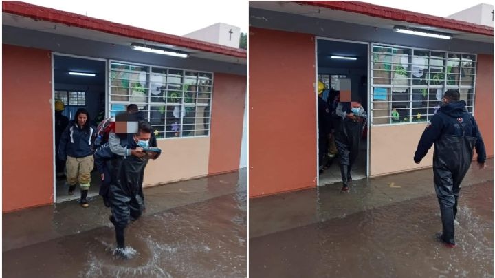 Lluvia en Pachuca: niños quedan atrapados en su salón, bomberos los rescatan
