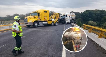 Tráiler casi cae de puente en la Córdoba-Veracruz; reportan filas kilométricas de carros