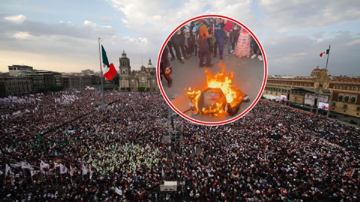 Seguidores de AMLO queman figura de Norma Lucía Piña