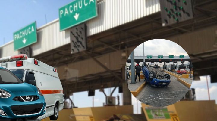 Tiene la México-Pachuca un accidentado puente; hoy un March volcó en las casetas
