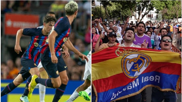 Aficionados "merengues" y "culés" se reúnen en el Monumento a la Revolución