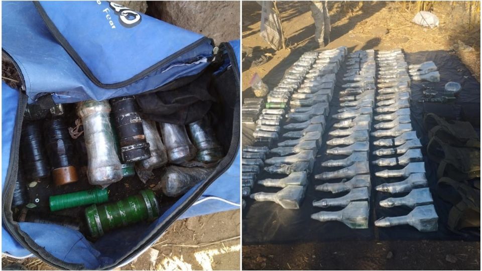 Fueron halladas un total de 74 granadas bélicas, 34 más hechizas, dos minas artesanales,  chalecos antibalas y 280 balas del calibre. 5.56 milímetros.