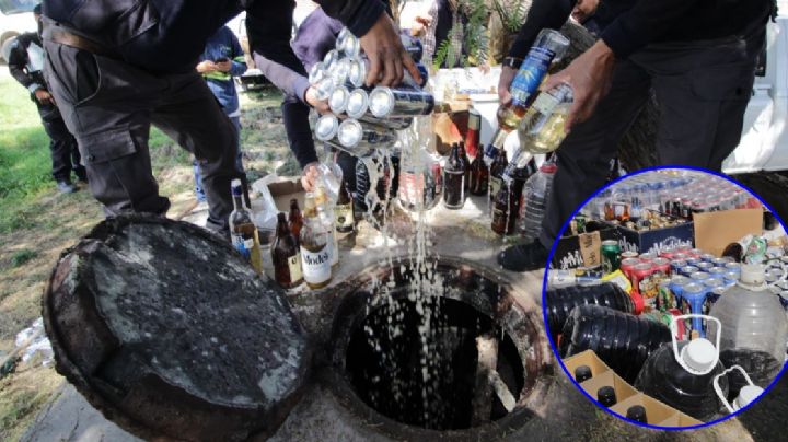 Tiran al drenaje casi 2,000 bebidas alcohólicas decomisadas