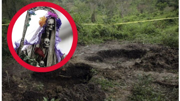 Altar a la Santa Muerte en Zumpango, fachada de fosa con 3 cuerpos