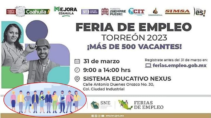 Llega Feria del Empleo Torreón 2023; ofrecen sueldos de hasta 23,000 pesos