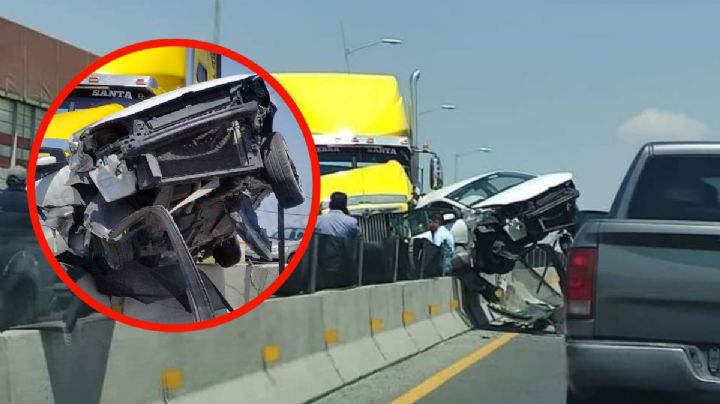Aparatoso accidente en la Pachuca-Sahagún, tráiler aplasta auto contra valla