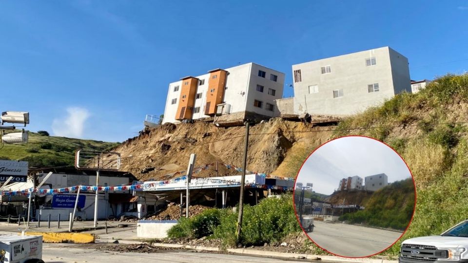 El edifico cayó sobre el patio de un comercio de autos seminuevos