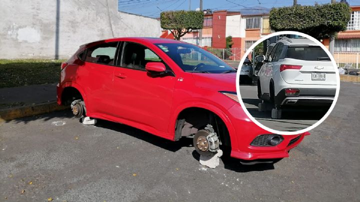 En Orizaba roban llantas de vehículos de lujo y los dejan sobre ladrillos