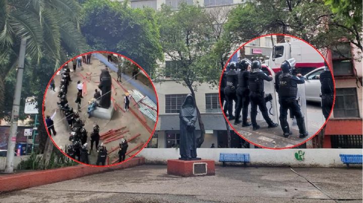 Retiran valla que colocó Sandra Cuevas en plaza Giordano Bruno