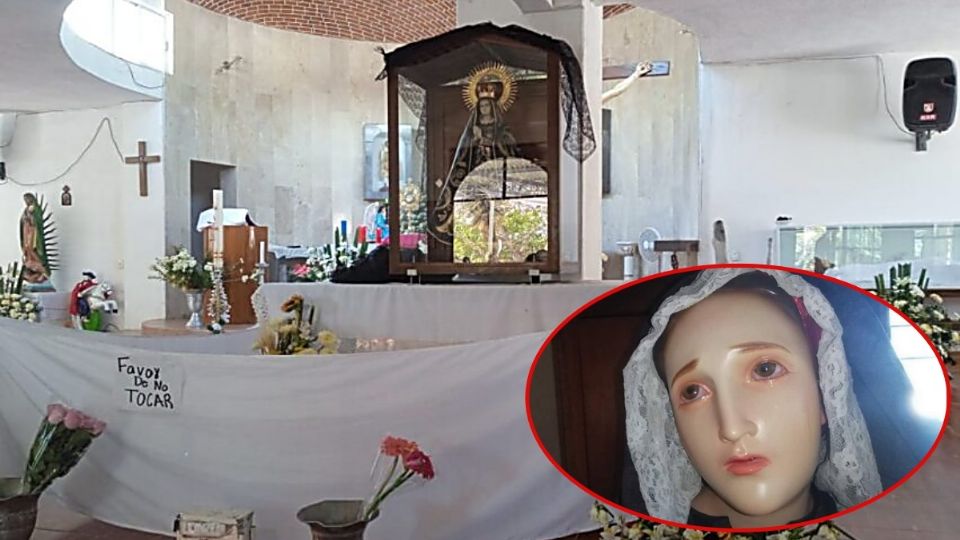 La imagen de la Virgen de los Dolores se encuentra con mantas que delimitan el paso de los turistas ya que ha llegado mucha gente a verla