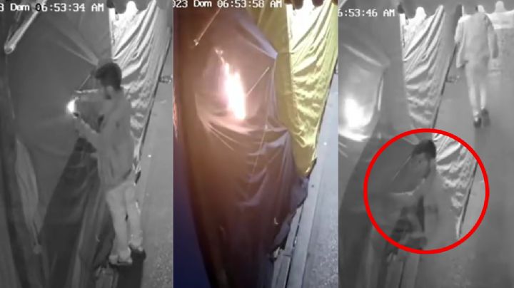 VIDEO: Sujeto prende fuego a local de mercado de Córdoba y queda grabado