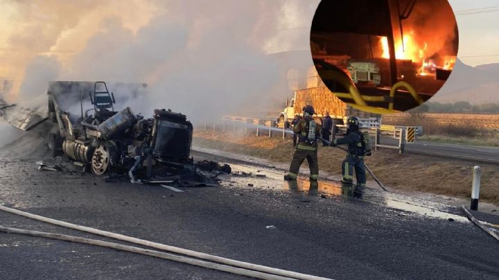 Se quema tráiler en carretera, muere el chofer