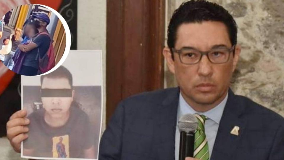 El secretario de Seguridad Ciudadana, Luis Ricardo Benavides, con la foto del presunto acosador.
