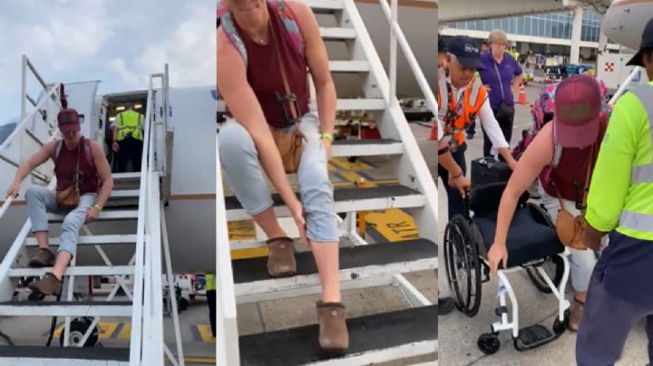 VIDEO: Por falta de rampa, atleta paralímpica baja a rastras de avión en Veracruz