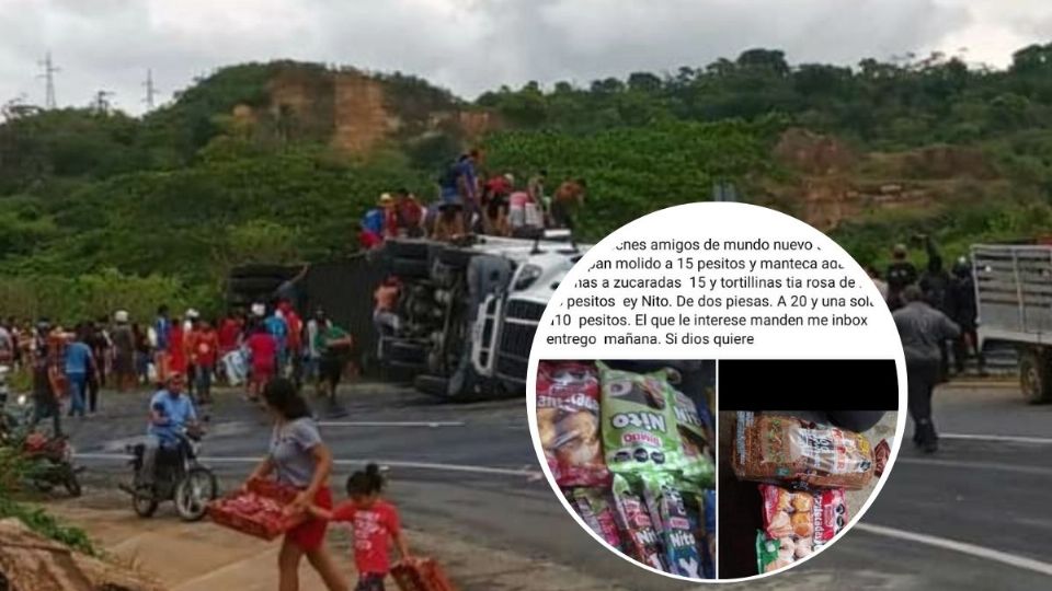 Usuarios de Veracruz distribuyeron anuncios con la venta de los productos que sacaron del accidente del tráiler.